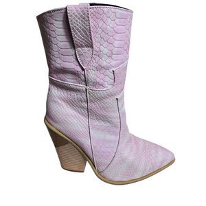 Pink Snakeskin Women's Cut Out Heel Vegan Leather Cowboy Boots